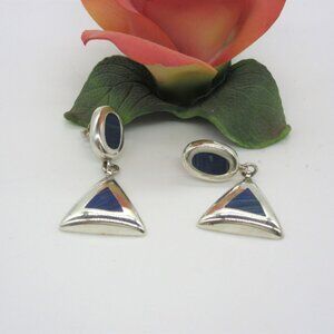 Vintage Sterling Silver 925 Mexico, Silver and Blue Dangle Earrings